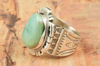 Genuine Crow Springs Turquoise set in Sterling Silver Ring. The Crow Springs Mine is located near Tonopah, Nevada. Created by Navajo Artist Freedy Charley.